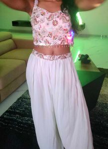 White Embroidered Crop Top with Palazzo