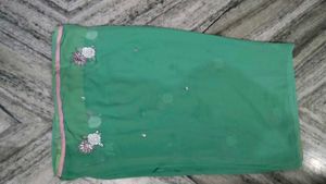 Elegant Green Floral Saree(with blouse)