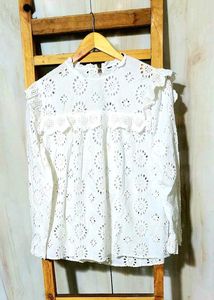 White Eyelet Ruffle Top size-40