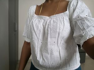 White Schiffli Top- Brand New