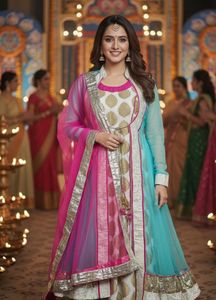 Elegant Teal &amp; Gold Anarkali Suit