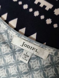 Jodifl Women Blue Lace Rayon Printed Blouse Top