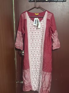 Maroon &amp; White Printed Pant Set