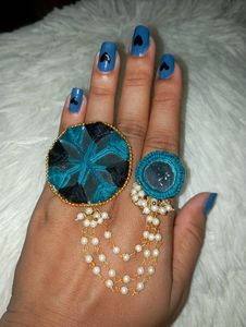 Elegant Double Ring With Three Layer Bead Chain