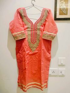 Peach & Gold Embroidered Kurti