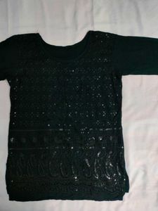 Black Embroidered Short Kurti For Women