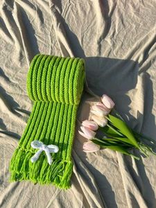 Green Knit Scarf with Bow