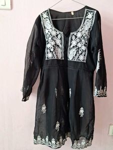 Elegant Black & White Embroidered Tunic Top