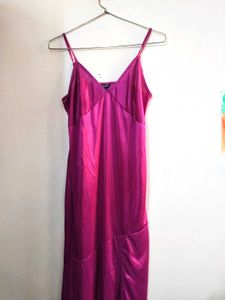 Silky Magenta Slip Dress with front Slit