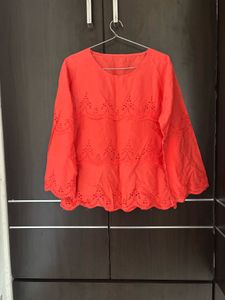 Orange Cutout Detail Top