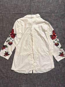 Floral Embroidered White Shirt
