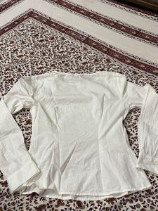 White Lace-Up Detail Long Sleeve Top