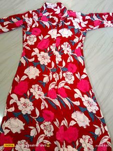 Red Floral Print Shirt Dress