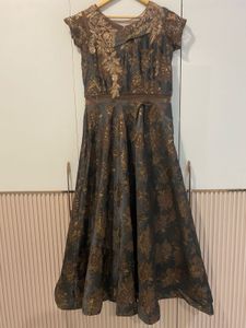 Women’s Ethnic Brown Gown With Patchwork On Front