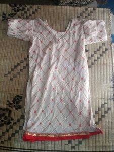 Punjabi White Red Kurta Set