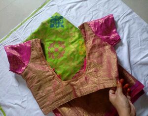 Banarasi Silk Green Saree Heavy Pallu With Blouse.