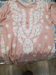 Chikankari Embroidered Peach Kurta