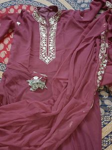 Beautiful Designer Gown With Attached Duppata And Waist Belt