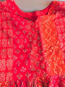 Red Gown Bandhani