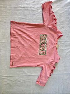 Pink Crossed Sleeve Sequenced Top