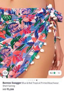 Blue Red Tropical Beachwear Sarong(tie Up skirt)