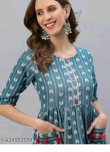 Blue Printed Cotton Dress