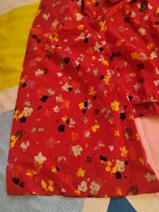 Red Floral Tie-Neck Blouse