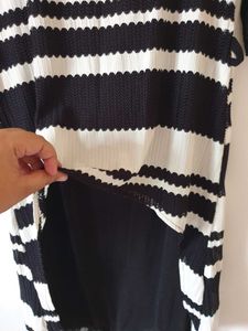 Striped Black &amp; White High-Low Kurti