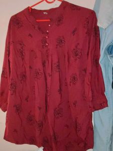 Red Floral Short Kurti Model