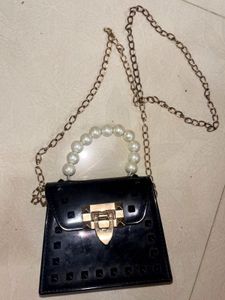 Black & Gold Pearl Mini Handle Bag