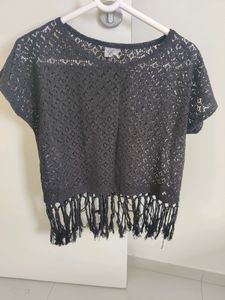 Black Lace Fringe Crop Top