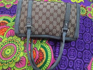 Gucci Brown GG Canvas Boston Bag Beige Green