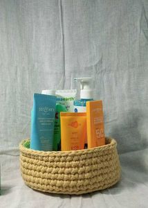 Crochet Basket In Beige Colour