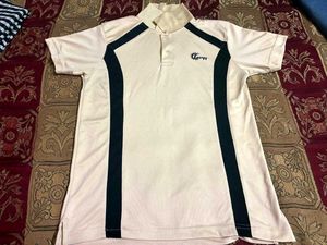 Beige Polo T-Shirt with Black Side Panels | Cool
