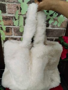 Fluffy White Handbag Spacious Unused