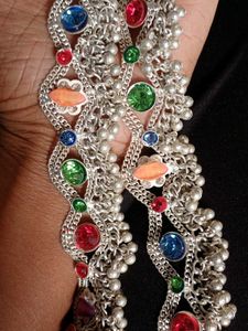 Silver Pleated Anklets