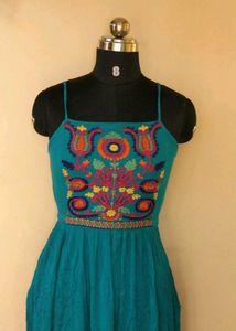 Boho Embroidered Teal Sundress
