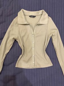 Ribbed Button-Down Top