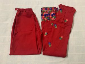 2Pc Set | Blood Red Kashmiri Suit Pant