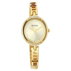 Titan Quartz Analog Golden Dial Metal Strap Watch