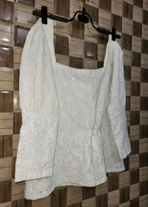 White Chikankari Short Kurta