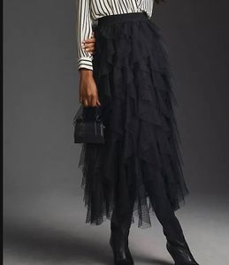 Black Ruffle Long Skirt