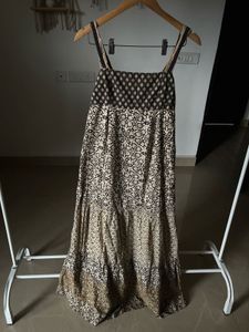 Brown&amp;Beige Printed Tiered Maxi Dress