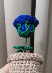 Crochet Blue Rose in Pot