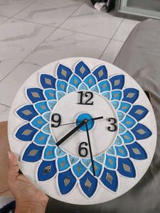 Blue & White lippan art  Wall Clock