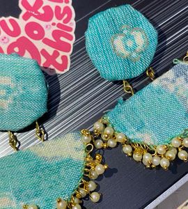 Ethereal Bloom: Fabric &amp; Pearl Fusion Earrings