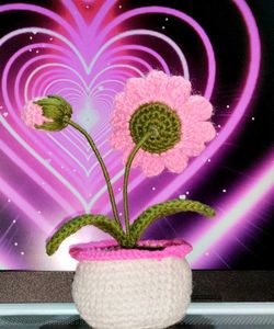 Crochet Pink Flower in Pot