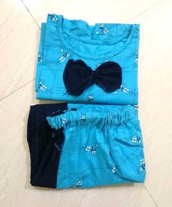Blue Pajama Set with Bow