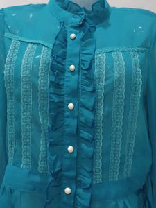 Teal Ruffle Blouse