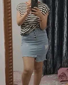 Denim+Short Skirt